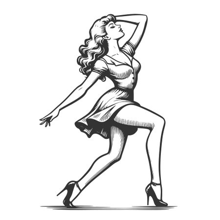 Elegant Woman Posing in Vintage Dress vectorのイラスト素材