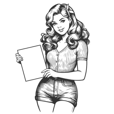 Retro Woman Holding Blank poster Sign vectorのイラスト素材