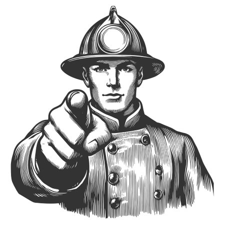Firefighter Pointing Forward Recruitment Poseのイラスト素材