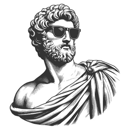 Classical Statue with Sunglasses engraving vectorのイラスト素材