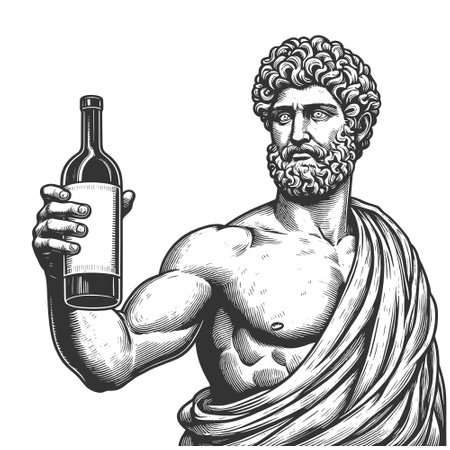 Ancient Greek God Holding Wine Glass Bottle vectorのイラスト素材