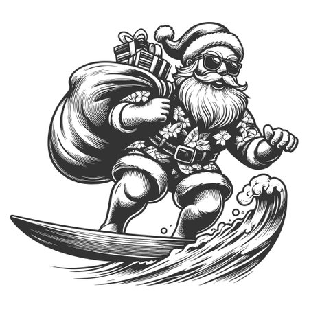 Santa Claus Surfing Gifts Hawaiian Shirt vectorのイラスト素材
