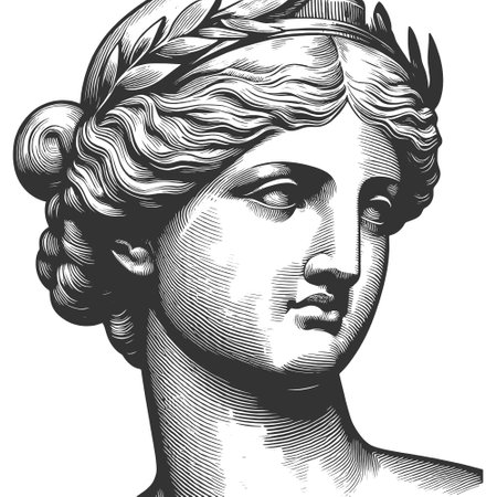 Classical Female Statue Head engraving vectorのイラスト素材