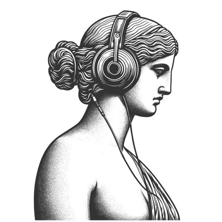 Classical Statue Wearing Modern Headphones vectorのイラスト素材