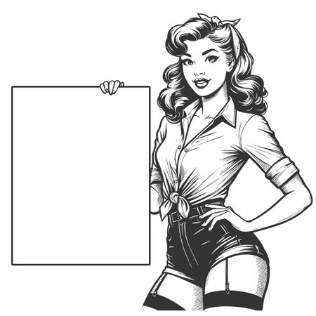 Retro Woman Holding Blank poster Sign vectorのイラスト素材
