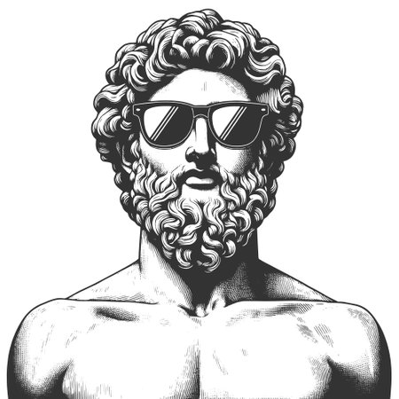 Classical Statue with Sunglasses engraving vectorのイラスト素材