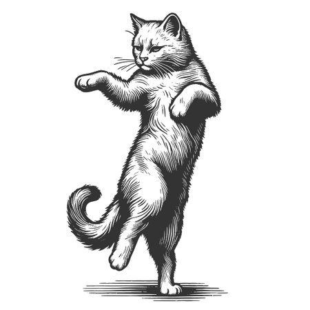 Cat Dancing Joyfully engraving vector illustrationのイラスト素材