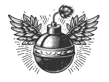 Winged Bomb with Lit Fuse engraving vectorのイラスト素材