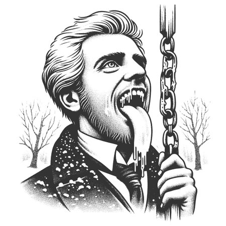 Man Tongue Stuck to Frozen Chain vectorのイラスト素材