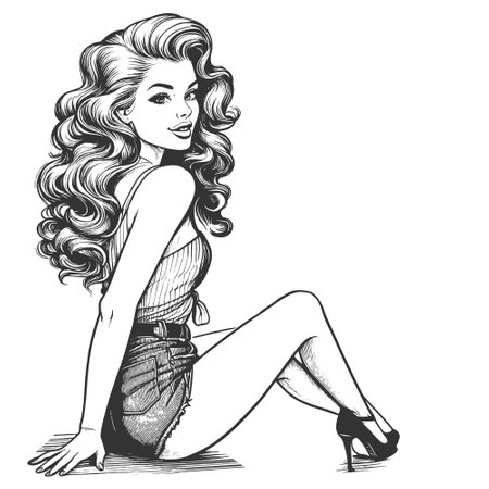 Woman Looking Over Shoulder vector illustrationのイラスト素材