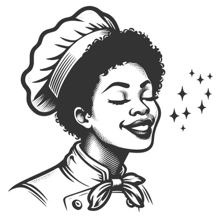 Female Chef smells food vector illustrationのイラスト素材