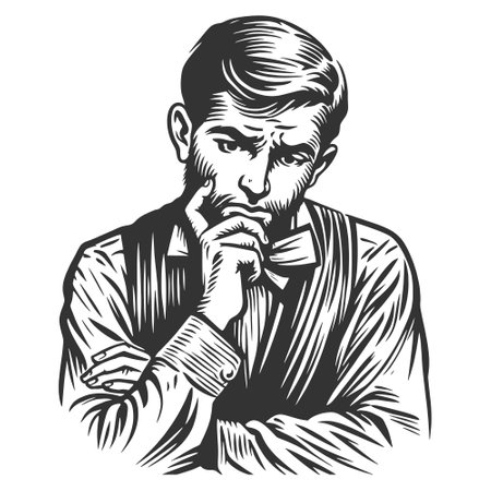 Pensive Man engraving sketch vector illustrationのイラスト素材