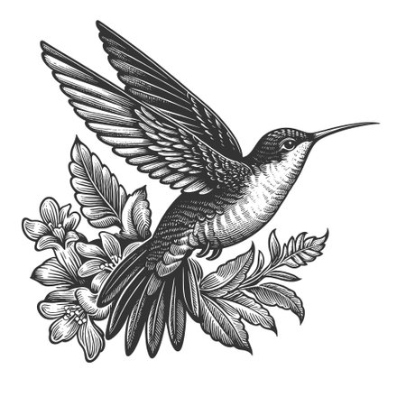 Hummingbird in Flight engraving sketch vectorのイラスト素材