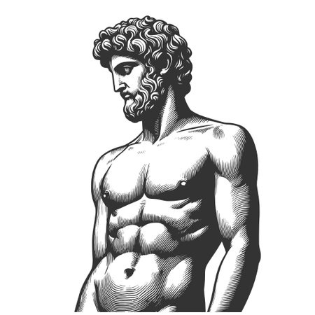 Classical Male greek roman Statue engraving vectorのイラスト素材
