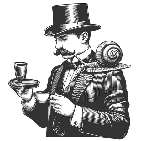 Gentleman with Snail on Shoulder engraving vectorのイラスト素材