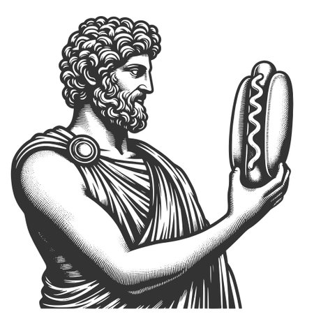 Statue Eating Hot Dog engraving vectorのイラスト素材