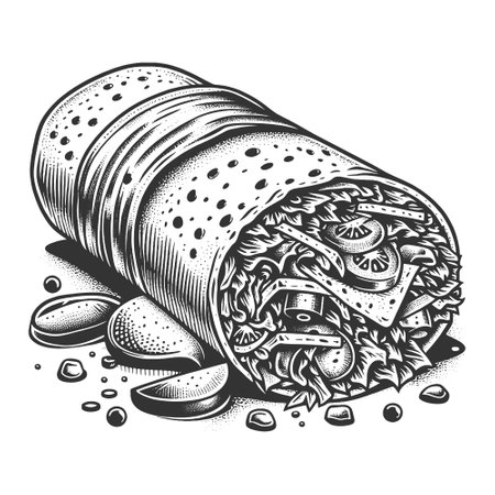 Mexican Food Burrito sketch vector illustrationのイラスト素材