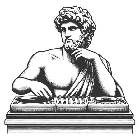 Greek ancient statue of man DJ engraving vectorのイラスト素材