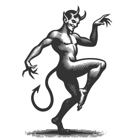 Dancing Devil engraving sketch vector illustrationのイラスト素材