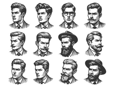 Male Portraits with Various Hairstyles vectorのイラスト素材