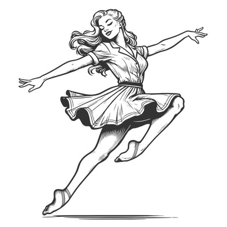 Pin-Up Girl Dancing engraving vector illustrationのイラスト素材