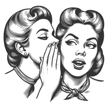 Pin-Up Girls Whispering Secrets sketch vectorのイラスト素材