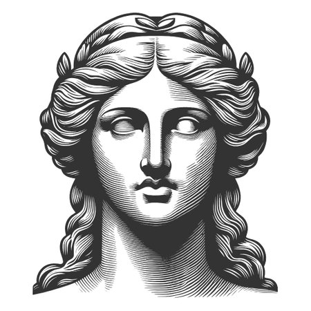 Classical Female Statue Head engraving vectorのイラスト素材