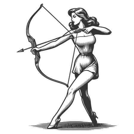 Archer Woman engraving sketch vector illustrationのイラスト素材