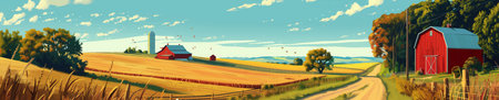 Rural Farm Landscape vector illustrationのイラスト素材