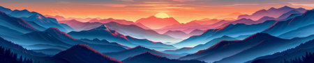 Vibrant Sunset Over Majestic Mountain Range vectorのイラスト素材