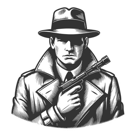 noir detective with gun vector illustrationのイラスト素材