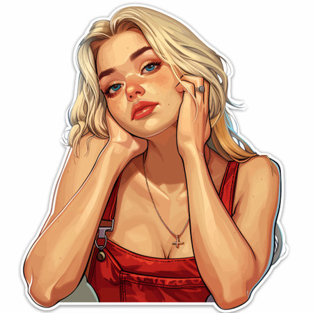 Portrait of a Thoughtful Blonde Woman vectorのイラスト素材