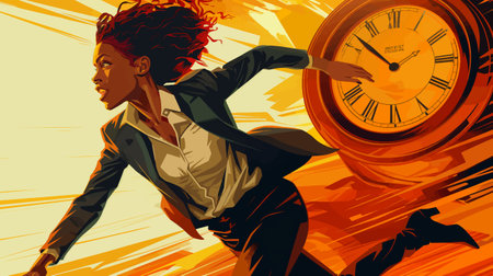 Determined Businesswoman Running Against Timeのイラスト素材