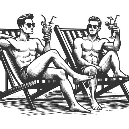 Two Men Relaxing at the Beach vector illustrationのイラスト素材