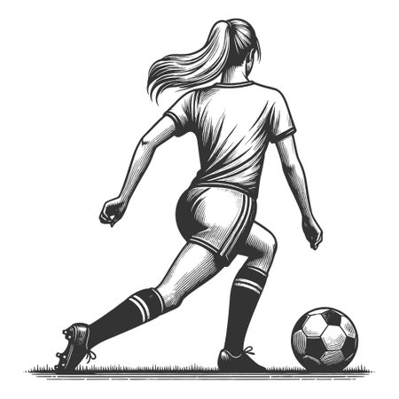 female soccer player kicking ball vectorのイラスト素材