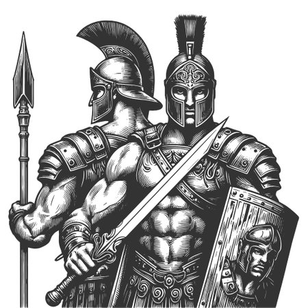 Gladiator Warriors with Spear and Sword vectorのイラスト素材