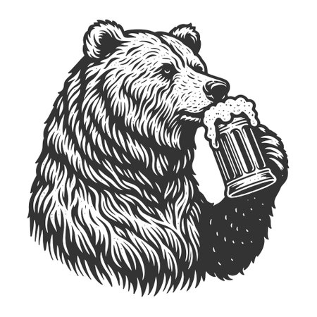 Bear Drinking Beer engraving vectorのイラスト素材