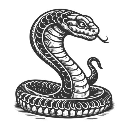 Coiled Cobra engraving sketch vector illustrationのイラスト素材