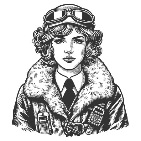 Aviator Woman with Goggles and Fur Collar vectorのイラスト素材