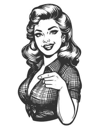 laughing retro woman pointing forward vectorのイラスト素材