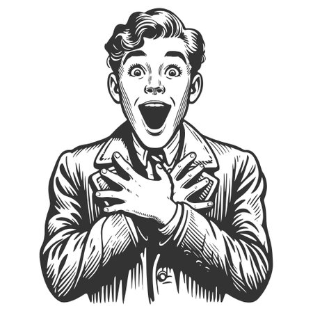 Ecstatic Man in Suit with Hands Raised vectorのイラスト素材