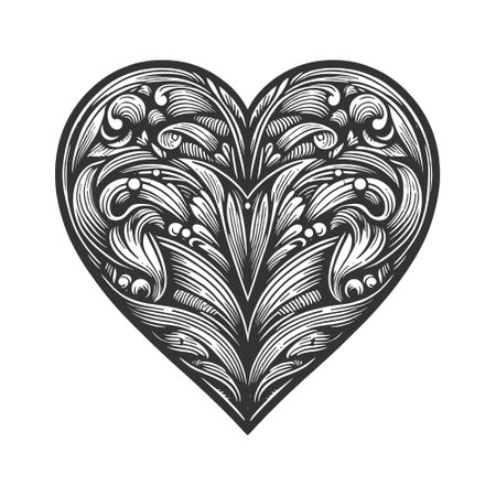Ornate Heart engraving sketch vector illustrationのイラスト素材