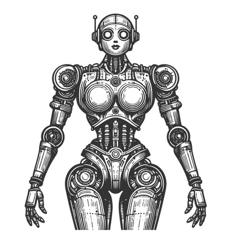 Futuristic Female Robot engraving vectorのイラスト素材