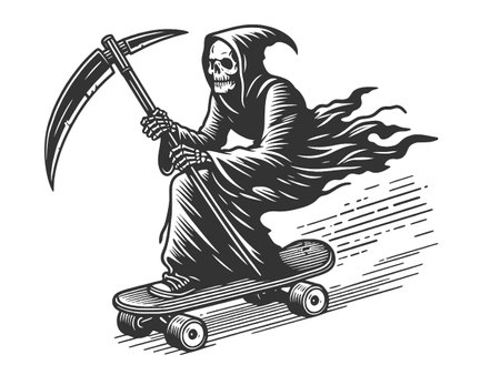 Grim Reaper Skateboarding with Scythe vectorのイラスト素材
