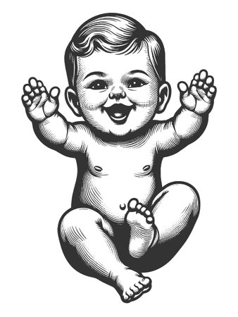 laughing baby engraving sketch vector illustrationのイラスト素材
