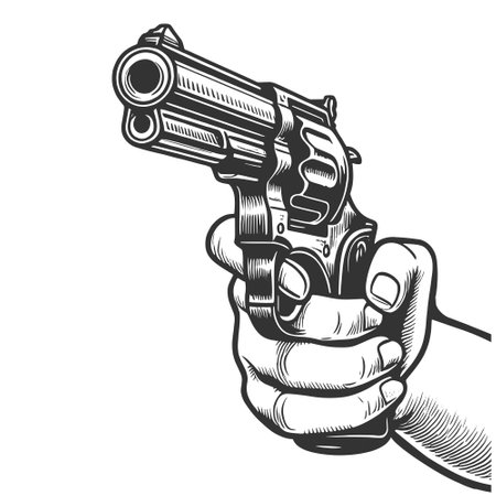 Hand with Revolver engraving vector illustrationのイラスト素材