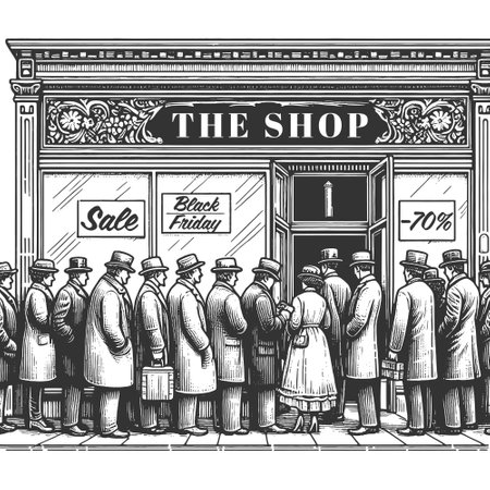 Black Friday Shopping Queue engraving vectorのイラスト素材