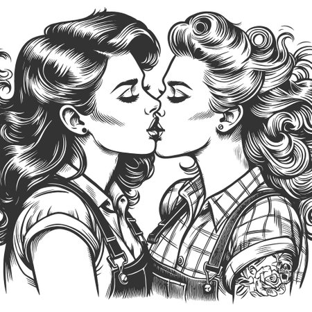 Two Pin-up Women kissing and Embracing vectorのイラスト素材