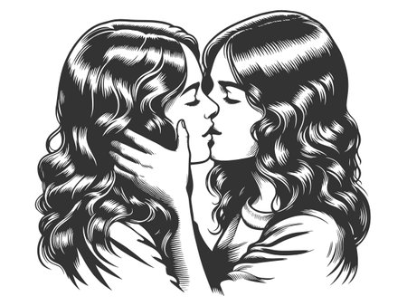 Two Pin-up Women kissing and Embracing vectorのイラスト素材