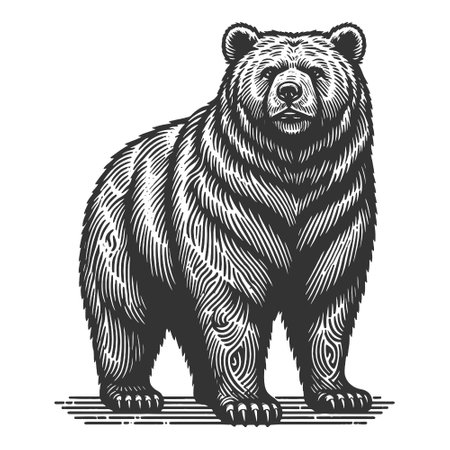 Grizzly Bear engraving sketch vector illustrationのイラスト素材